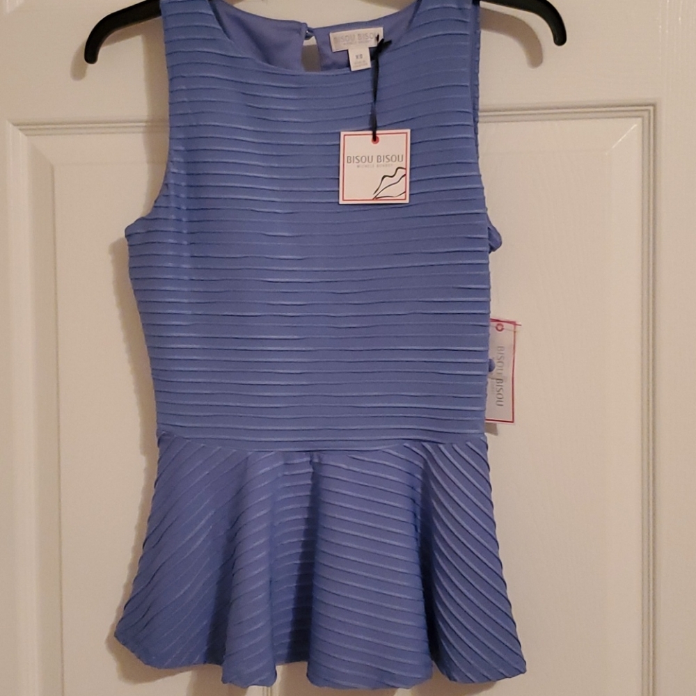Bisou Bisou sleeveless peplum top, light blue, XS